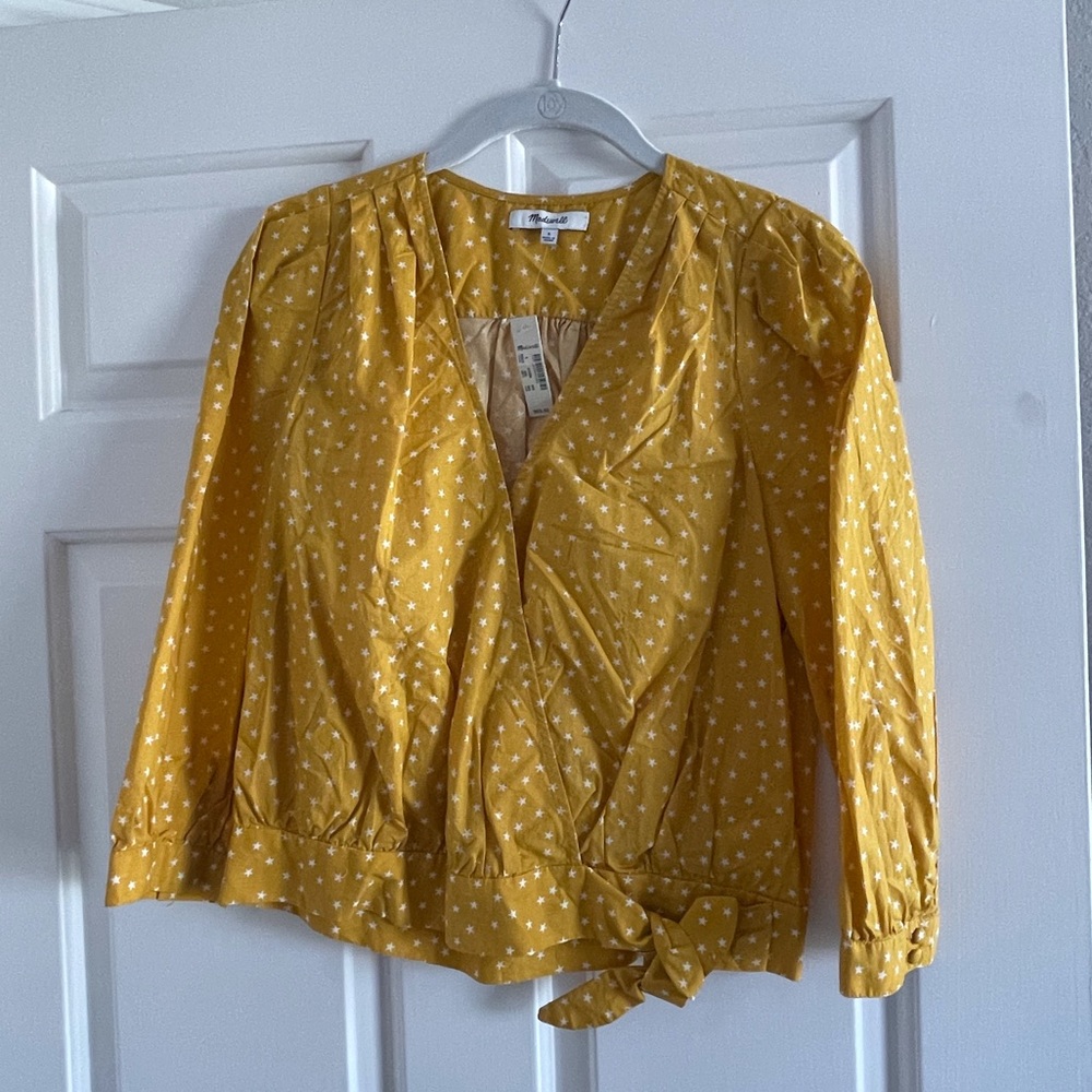 Madewell Mustard Star Tie Top